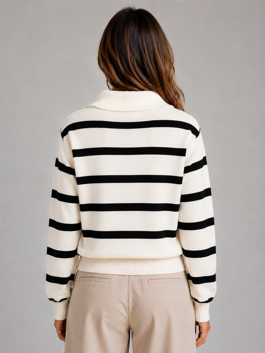 Cardigan Women - Striped Half-Zip Cardigan