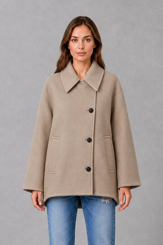 Coat Women - Relaxed Longline Coat with Button Front