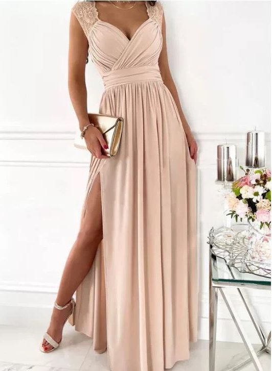 Maxi Dress Women - Wrap Maxi Dress with V-Neckline and Gathered Waist