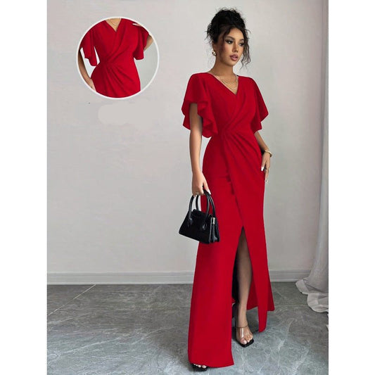 Maxi Dress Women - Wrap Maxi Dress with Flutter Sleeves