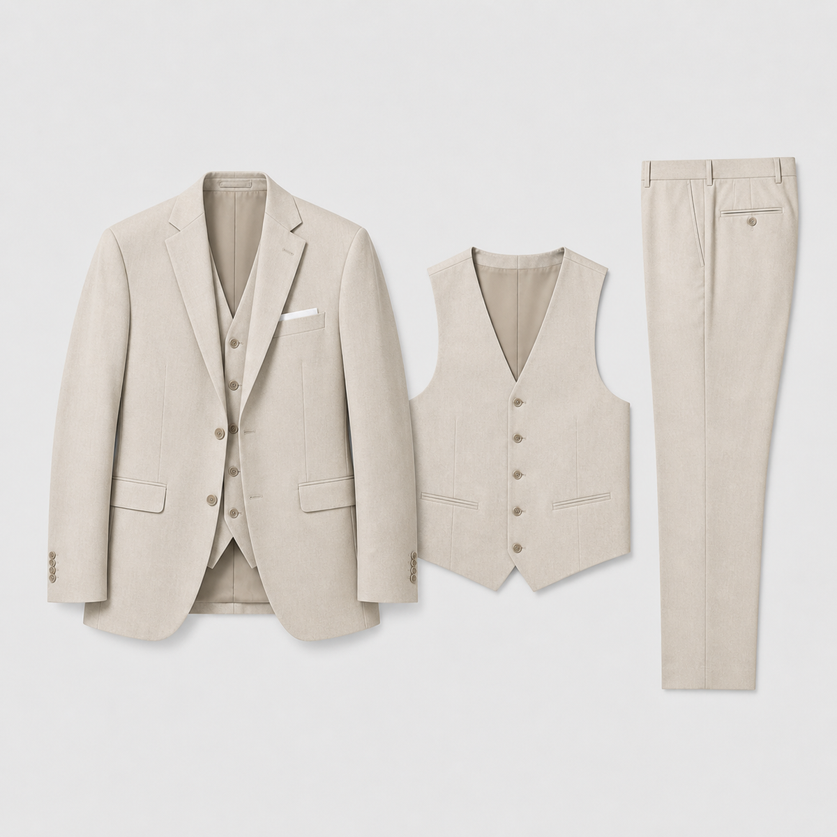 Suit Men - Linen Breathable Suit with V-Neckline