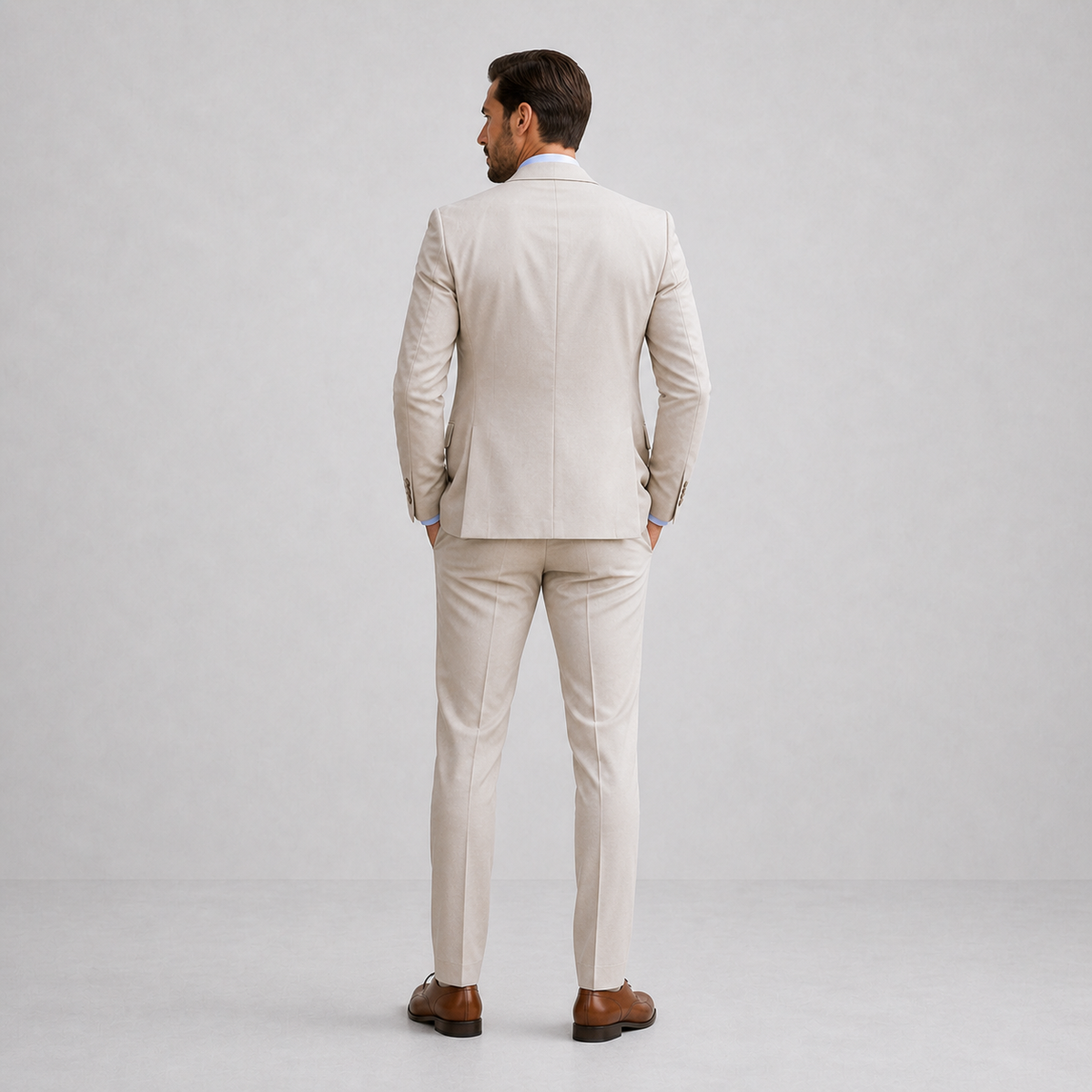 Suit Men - Linen Breathable Suit with V-Neckline