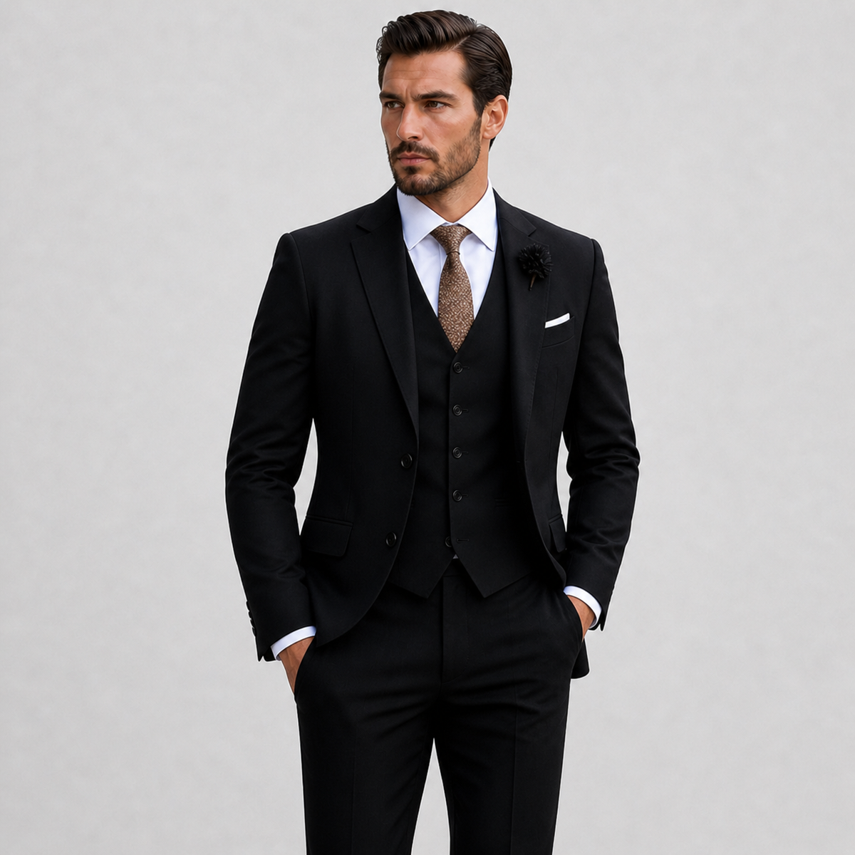 Suit Men - Linen Breathable Suit with V-Neckline