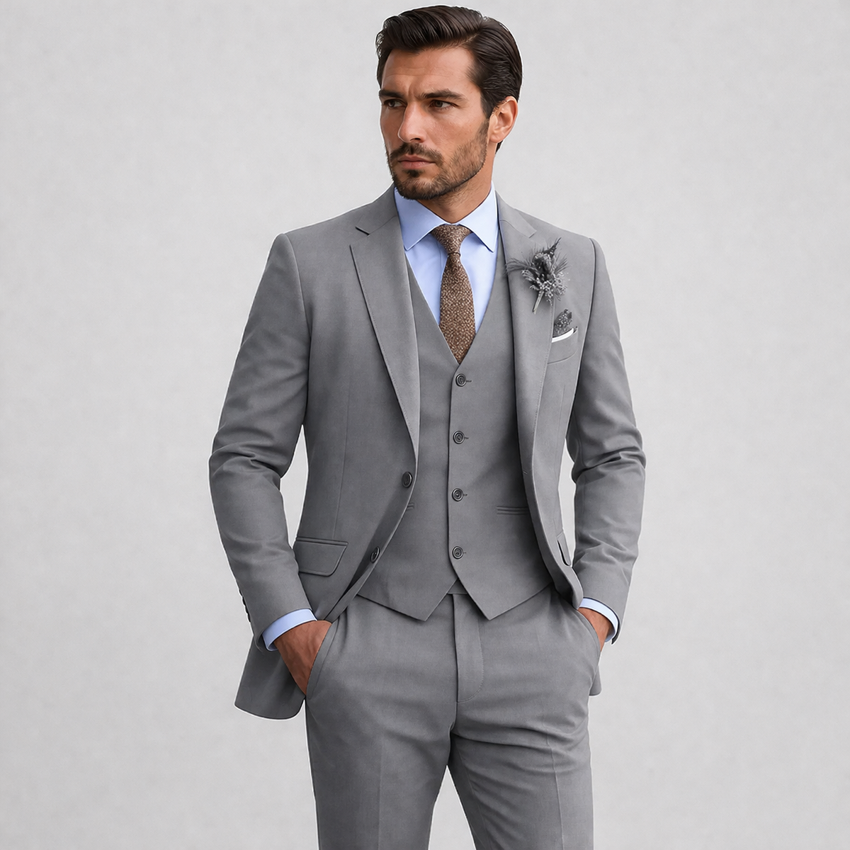 Suit Men - Linen Breathable Suit with V-Neckline