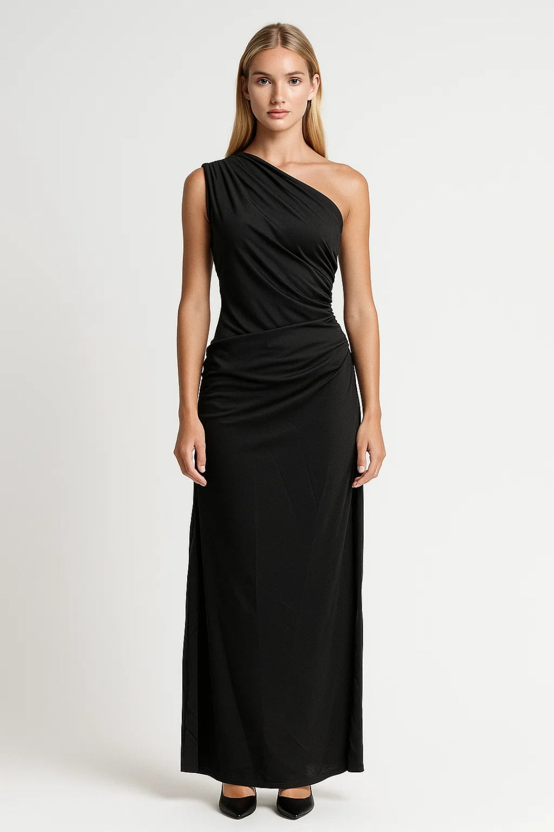 Dress Women - Maxi Form-Fit Evening Dress with One-Shoulder Neckline
