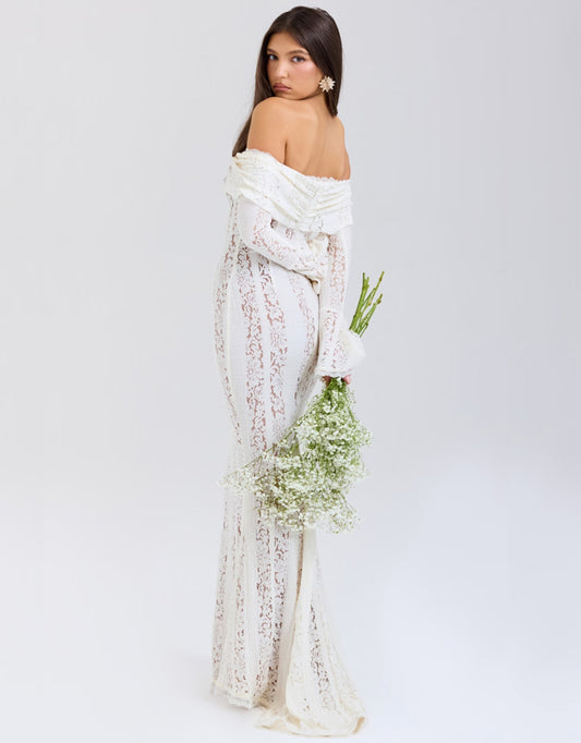 Dress Women - Lace Maxi Special Dress with Off-Shoulder Neckline
