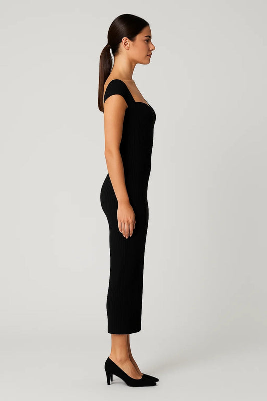 Midi Dress Women - Fitted Bodycon Dress with Off-Shoulder Neckline