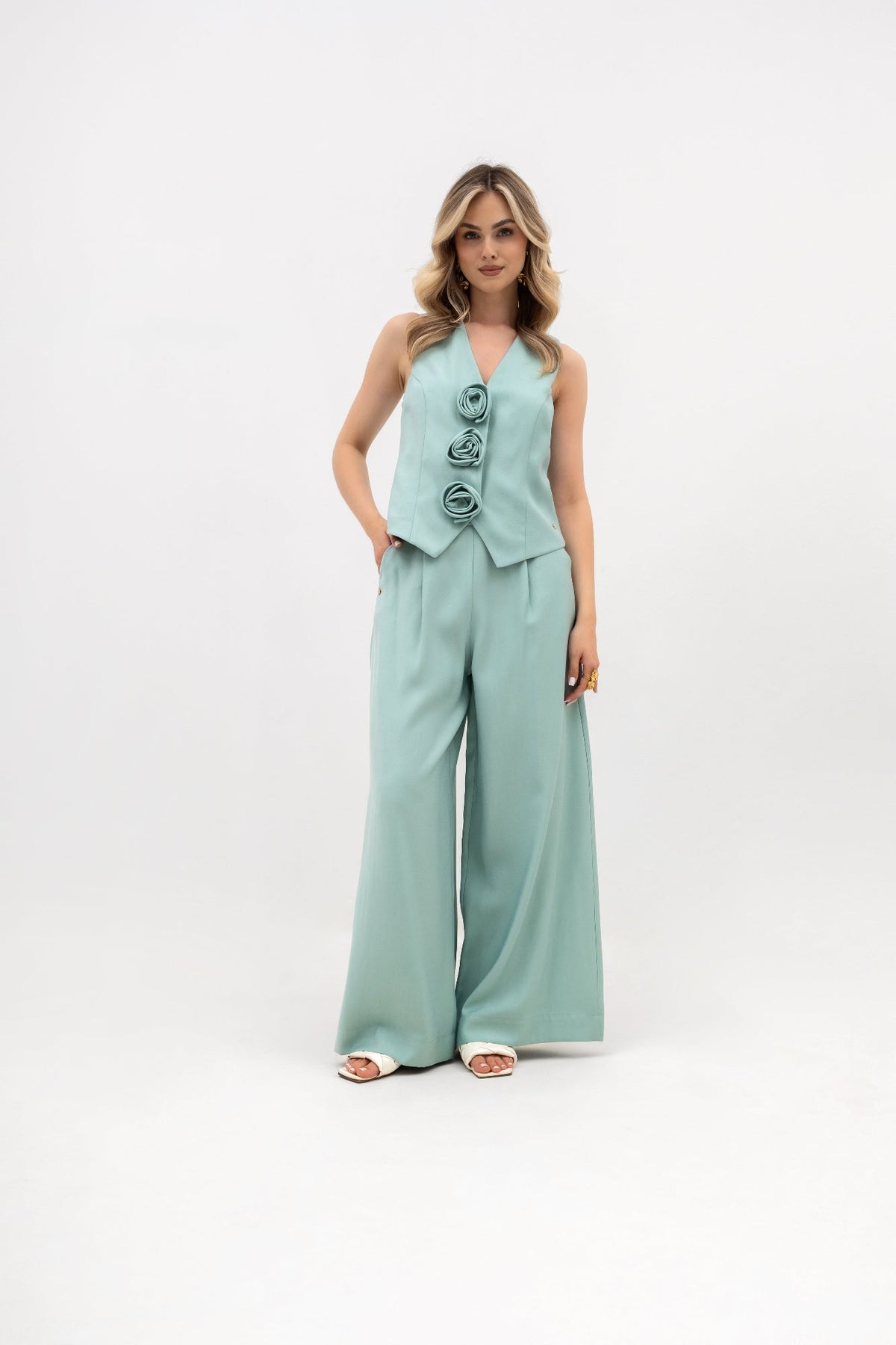Waistcoat Women - Sleeveless Rose-Trim Waistcoat with V-Neckline