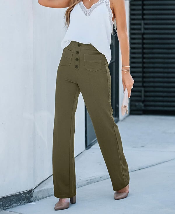 Trousers Women - Stretch Casual Trousers with Elastic Waist