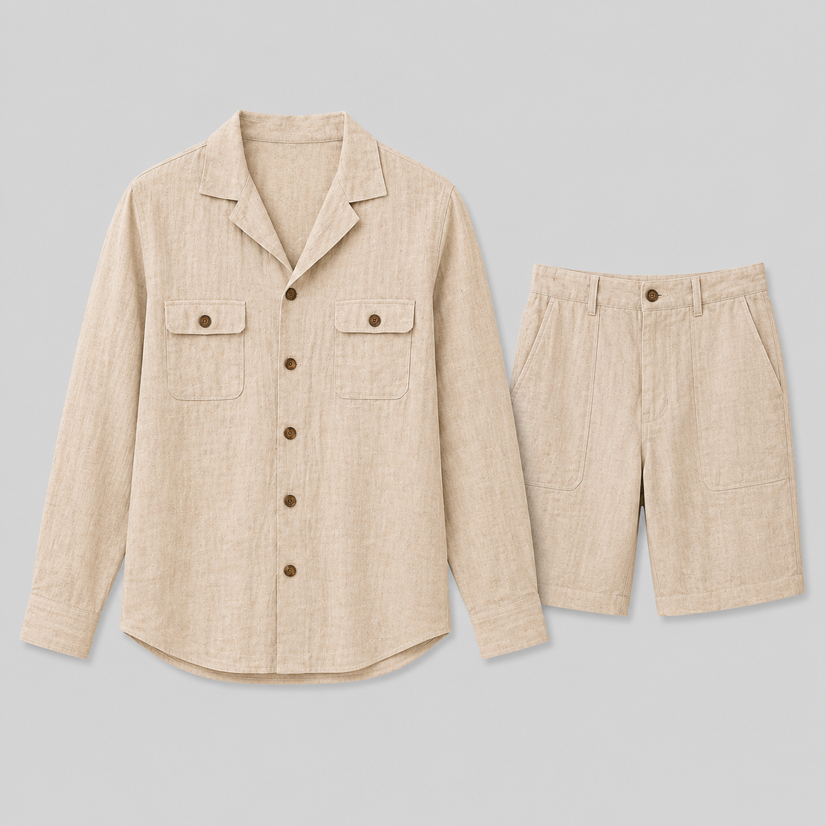 Set Men - Lightweight Linen Two-Piece Summer Outfit with Short Sleeves