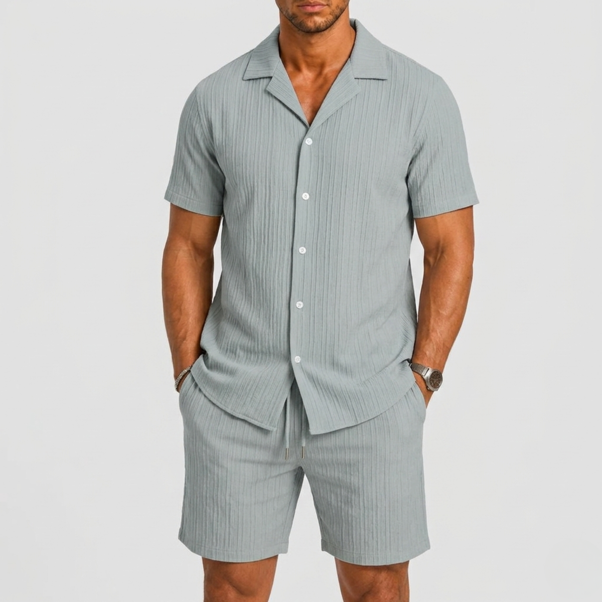 Set Men - Breathable Linen Two-Piece Summer Outfit with Short Sleeves