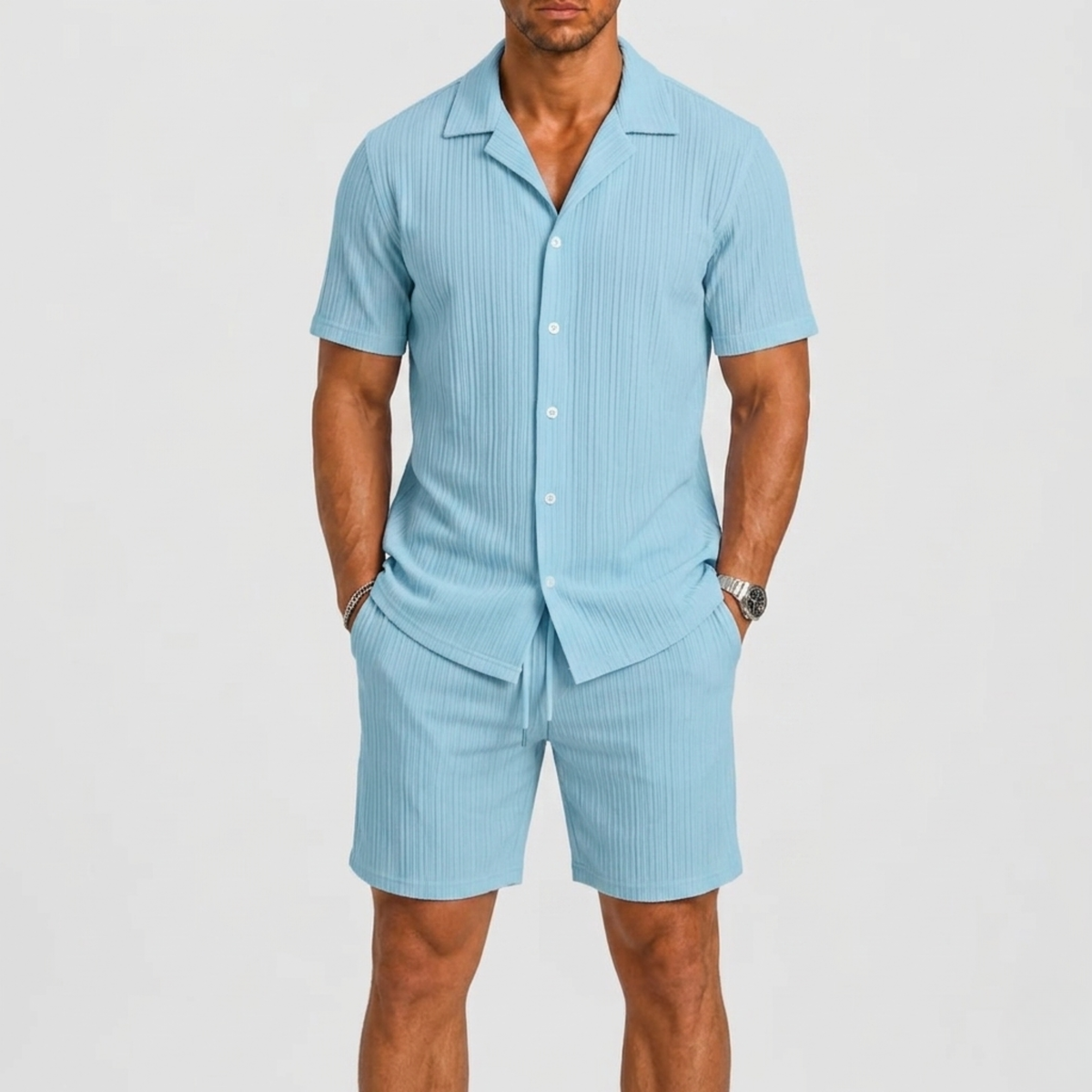 Set Men - Breathable Linen Two-Piece Summer Outfit with Short Sleeves