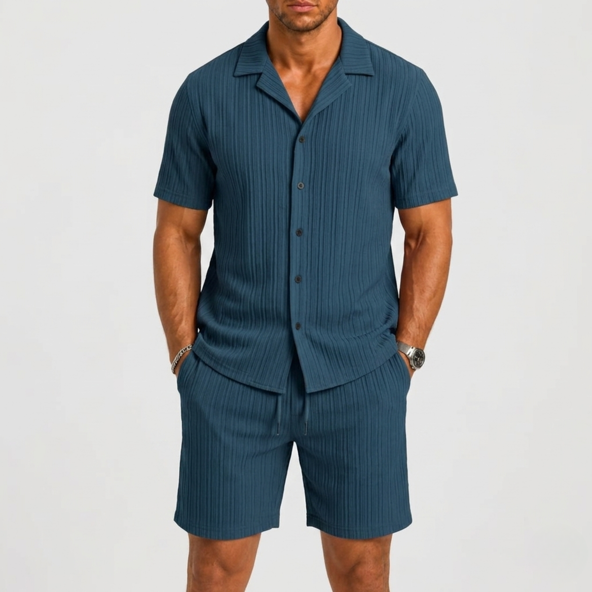 Set Men - Breathable Linen Two-Piece Summer Outfit with Short Sleeves