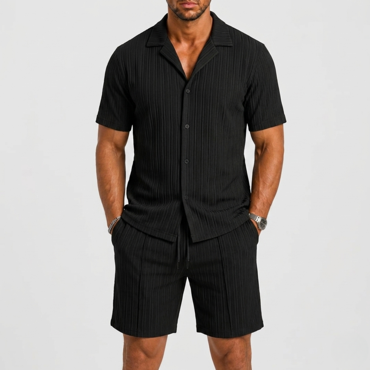 Set Men - Breathable Linen Two-Piece Summer Outfit with Short Sleeves