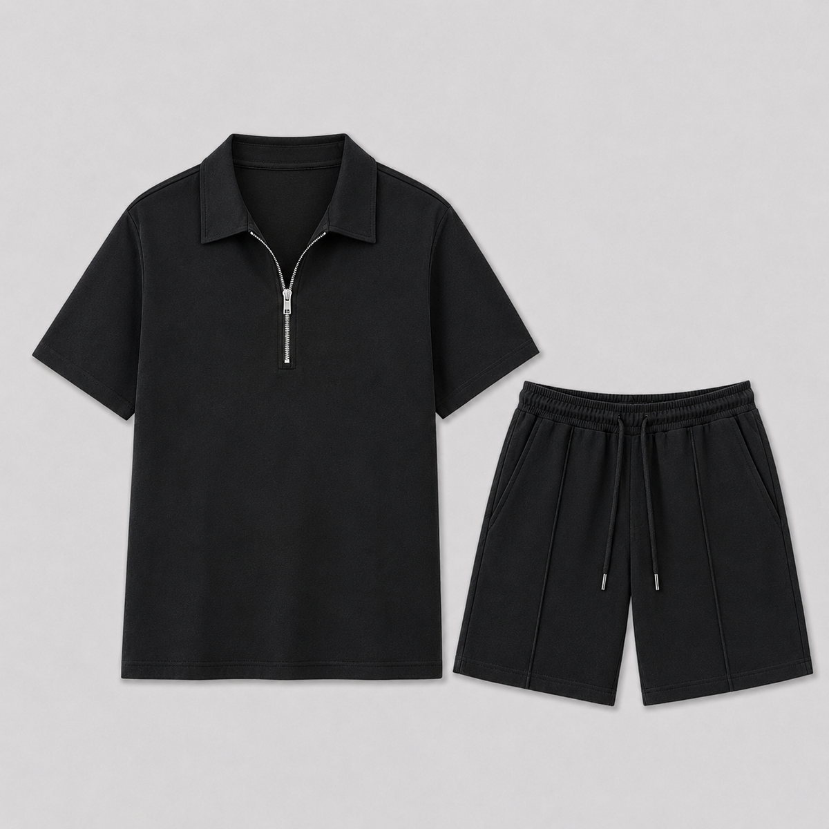 Set Men - Zip-Up Two-Piece Summer Outfit with Polo and Shorts