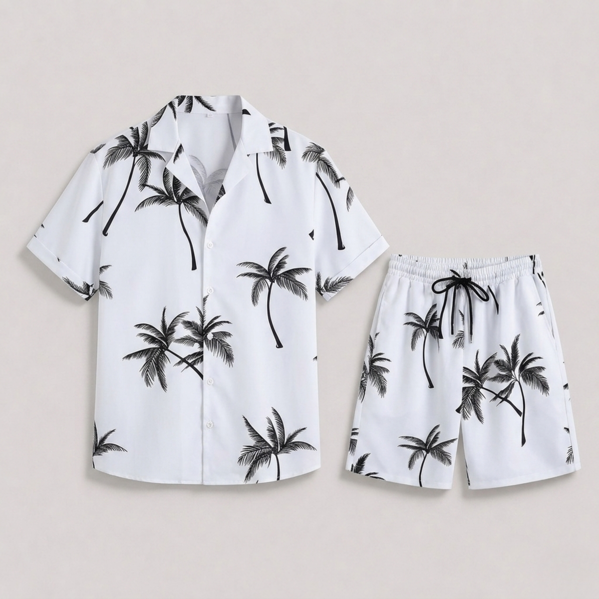 Set Men - Palm Print Two-Piece Summer Outfit with Short Sleeves