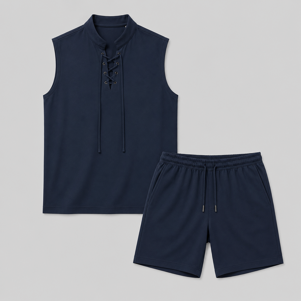 Set Men - Lace-Detail Two-Piece Summer Outfit with Short Sleeves