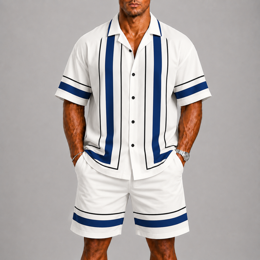 Set Men - Geometric Print Two-Piece Summer Outfit with Short Sleeves