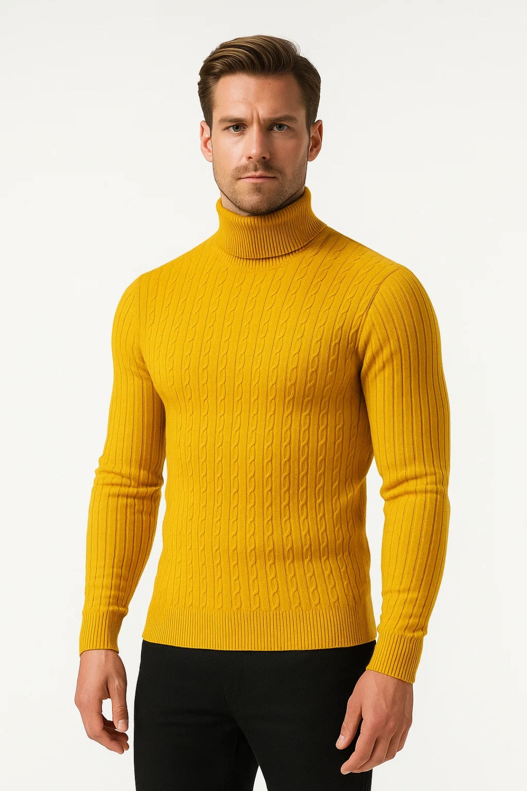 Pullover Men - Cable Knit Slim Roll Pullover