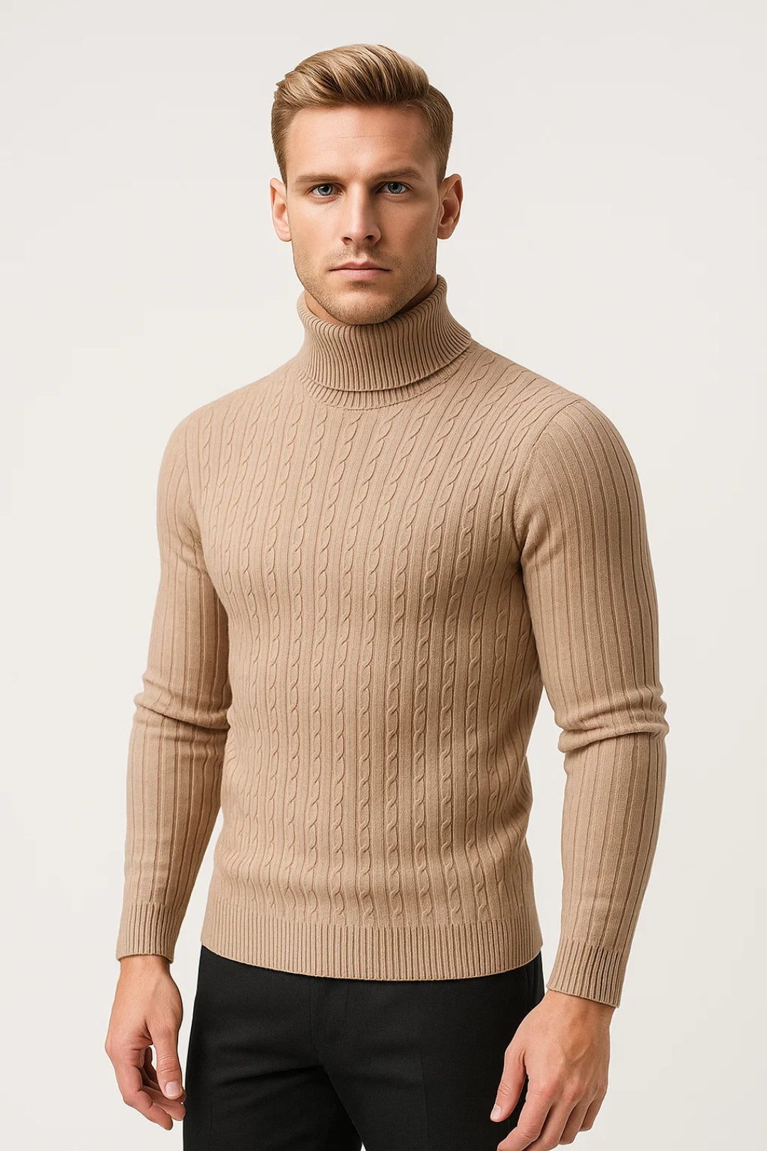 Pullover Men - Cable Knit Slim Roll Pullover