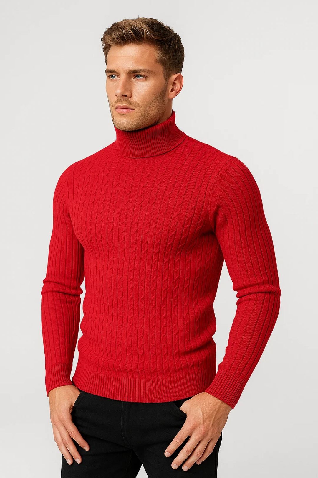 Pullover Men - Cable Knit Slim Roll Pullover