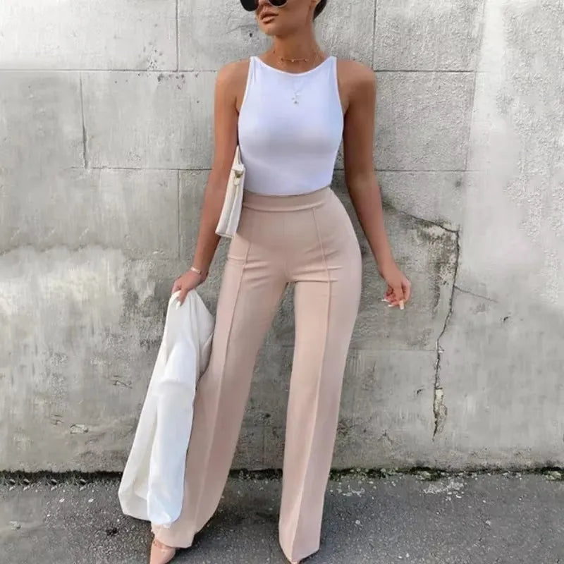 Trousers Women - Wide Leg Palazzo Trousers with High Waist