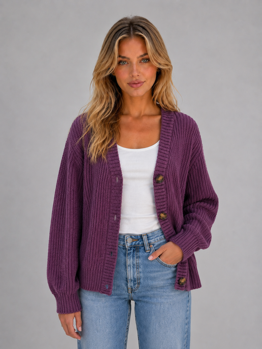 Cardigan Women - Button-Front Chunky Knit Cardigan with V-Neckline