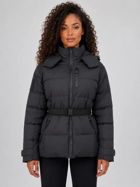 Coat Women - Hooded Puffer Coat with Quilted Panels