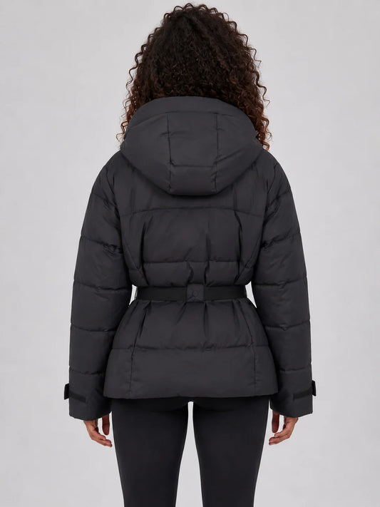 Coat Women - Hooded Puffer Coat with Quilted Panels