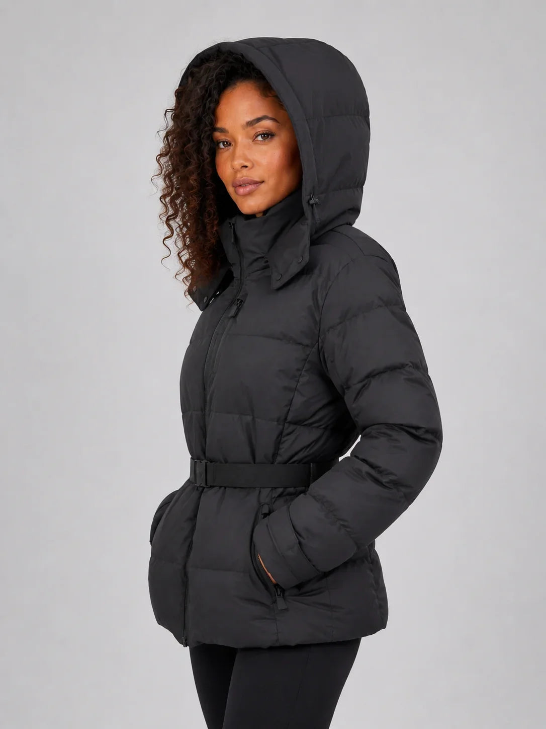 Coat Women - Hooded Puffer Coat with Quilted Panels