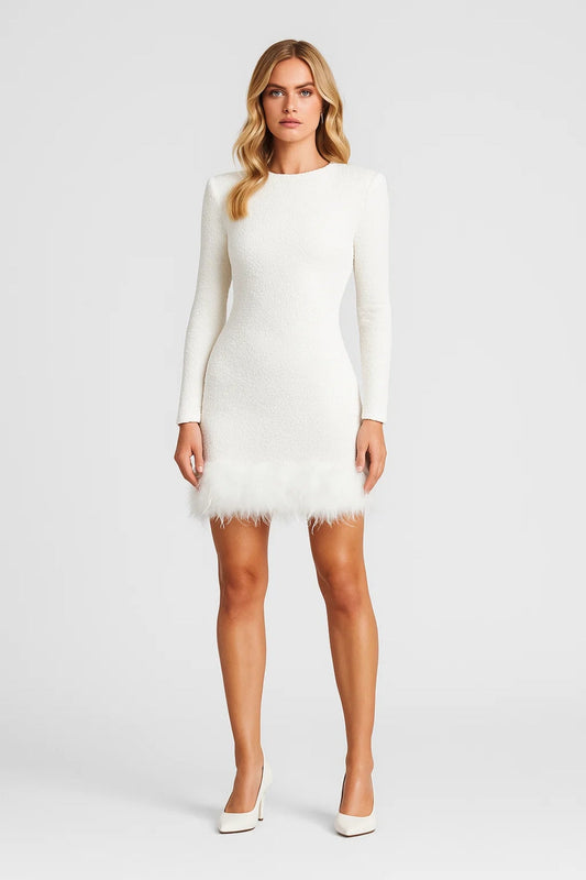 Mini Dress Women - Sequin Trim Dress with Feather Trim