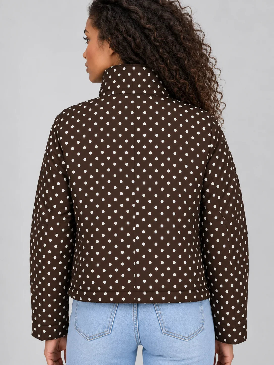 Jacket Women - Cropped Jacket with Polka Dot Print and High Neck