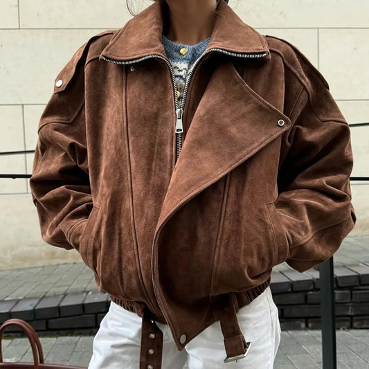 Jacket Women - Oversized Bomber Jacket with Ribbed Trims