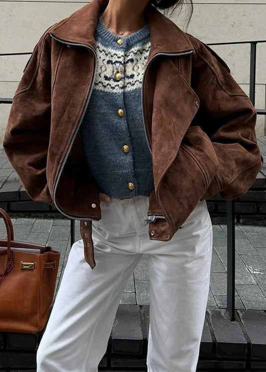 Jacket Women - Oversized Bomber Jacket with Ribbed Trims