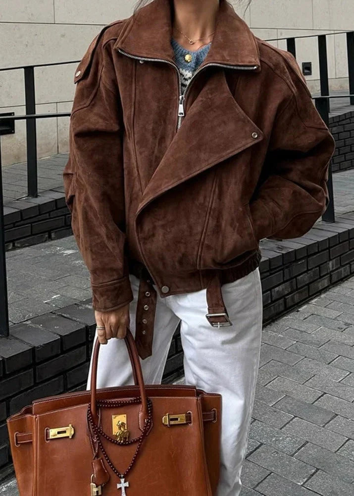 Jacket Women - Oversized Bomber Jacket with Ribbed Trims