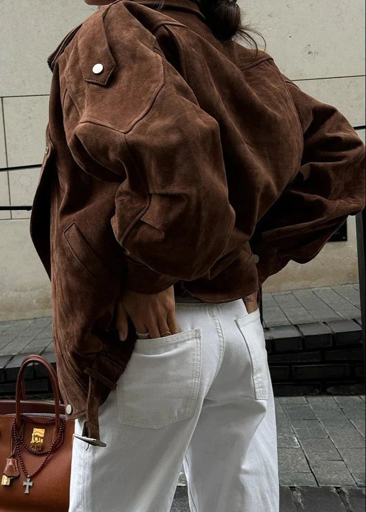 Jacket Women - Oversized Bomber Jacket with Ribbed Trims