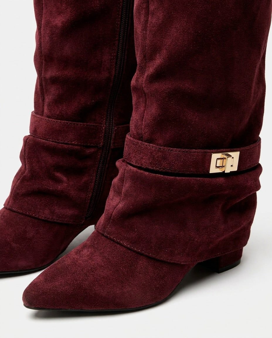 Knee High Boots Women - Fold-Over Slouchy Knee High Boots with Block Heel