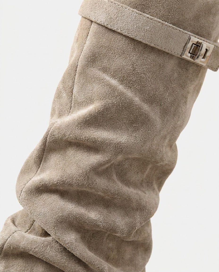 Knee High Boots Women - Fold-Over Slouchy Knee High Boots with Block Heel