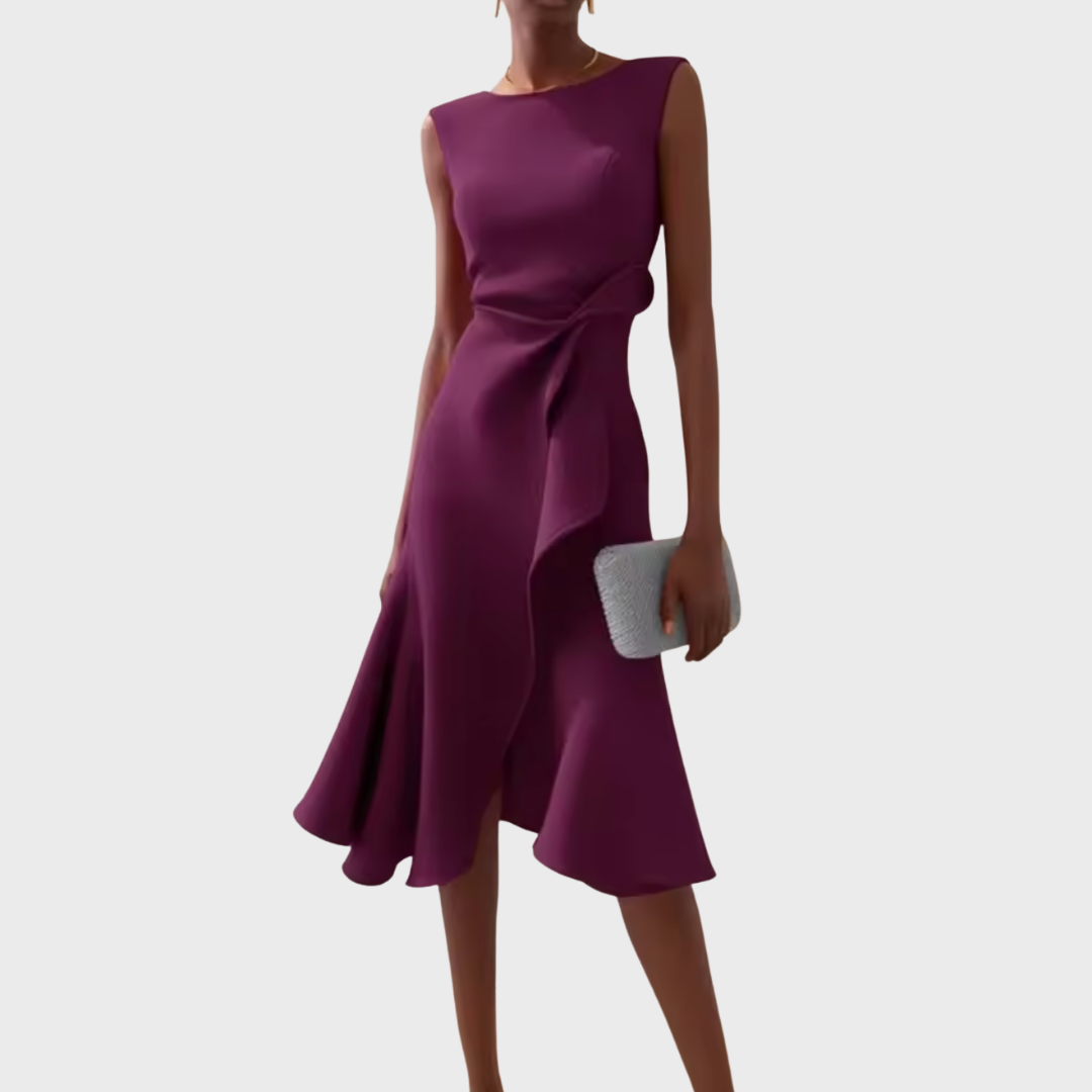 Midi Dress Women - Draped Asymmetric Midi Dress