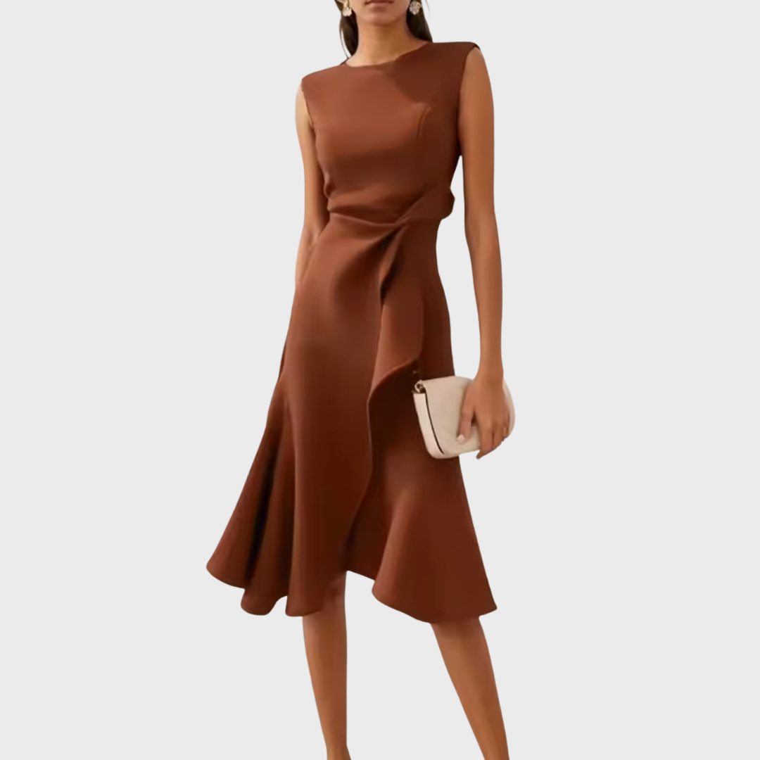 Midi Dress Women - Draped Asymmetric Midi Dress