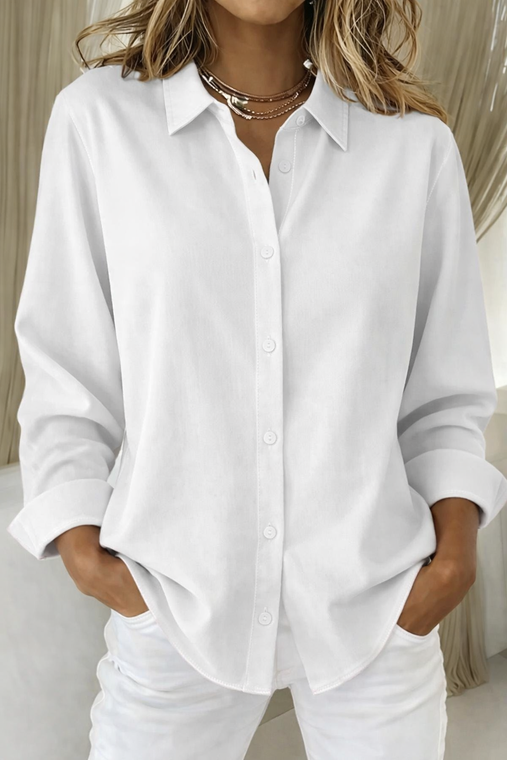 Blouse Women - Breathable Woven Blouse with Button Front