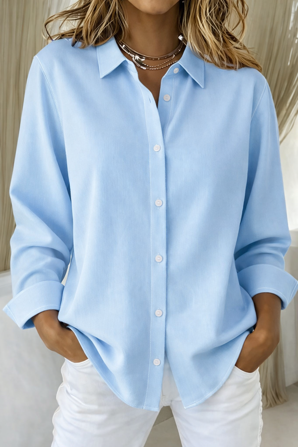 Blouse Women - Breathable Woven Blouse with Button Front