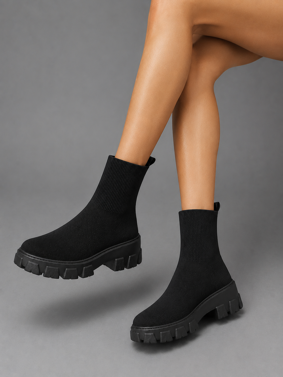 Boots Women - Sock Stretch Boots with Chunky Sole