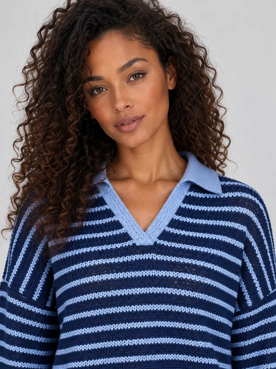 Lounge Set Women - Striped Knit Lounge Set with Wide Leg Trousers