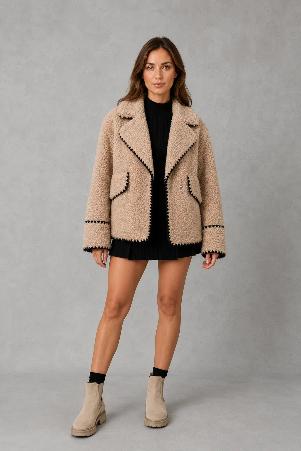 Jacket Women - Teddy Fleece Jacket with Notch Collar