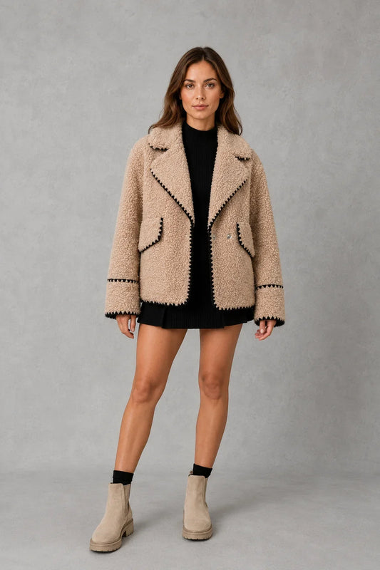 Jacket Women - Teddy Fleece Jacket with Notch Collar