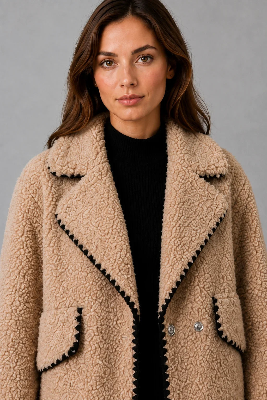 Jacket Women - Teddy Fleece Jacket with Notch Collar