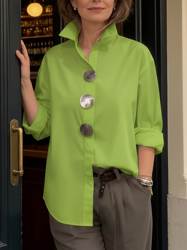Blouse Women - Breathable Stand Front Blouse with Collar and Button Front