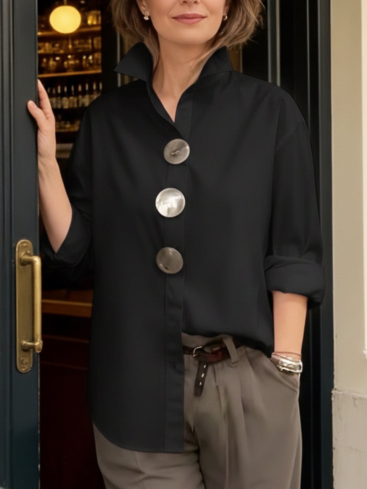Blouse Women - Breathable Stand Front Blouse with Collar and Button Front
