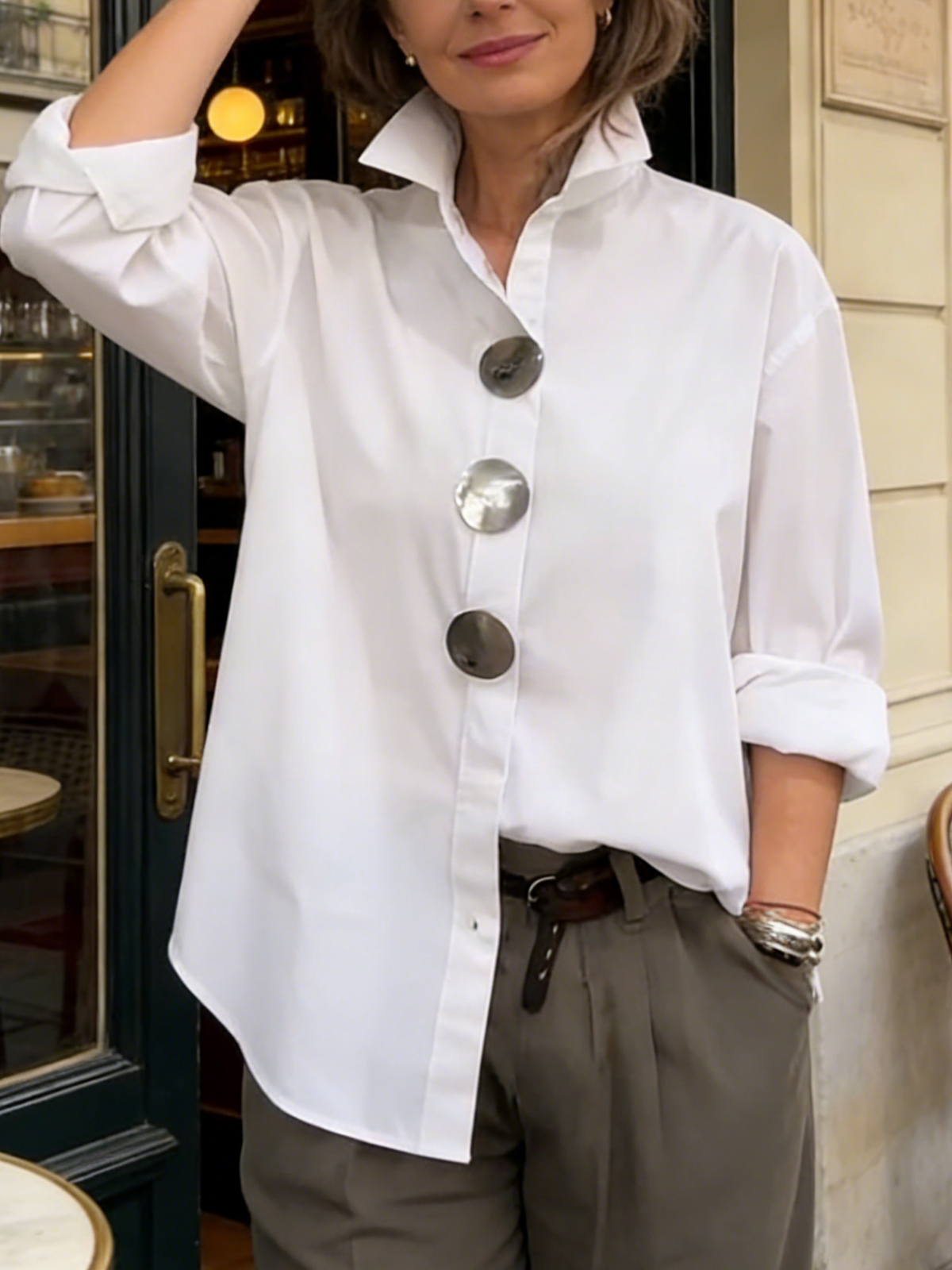 Blouse Women - Breathable Stand Front Blouse with Collar and Button Front